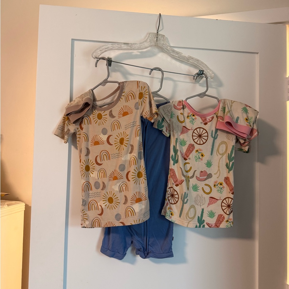 Little Sleepies Rainbow and Cactus Pajama Sets and Blue short zippy